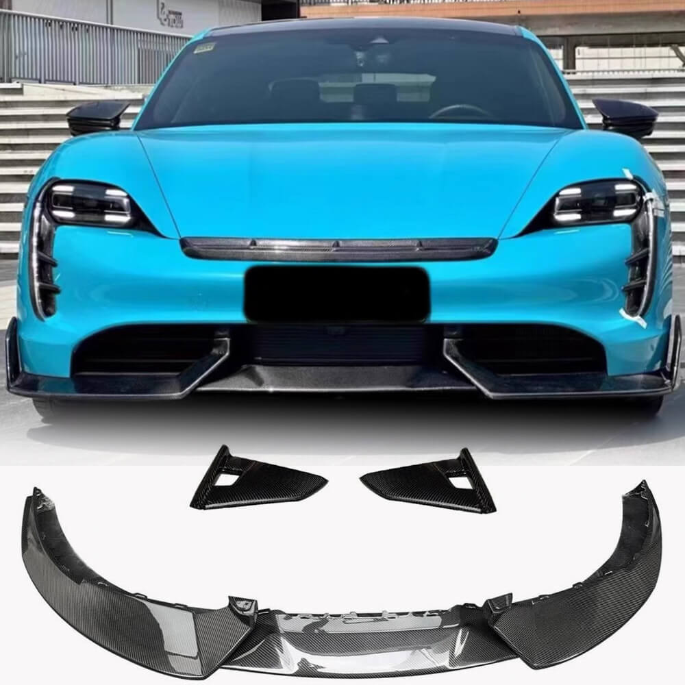 Porsche Taycan Turbo S 9J1 Sedan 2019-2024 Front Bumper Lip Carbon Fiber