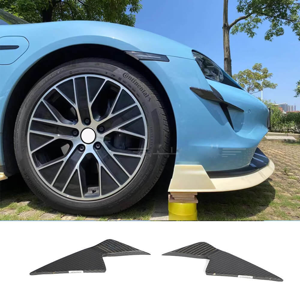 Porsche Taycan Base 4S Sedan 4-Door 2019-2024 Front Bumper Fins Real Carbon Fiber