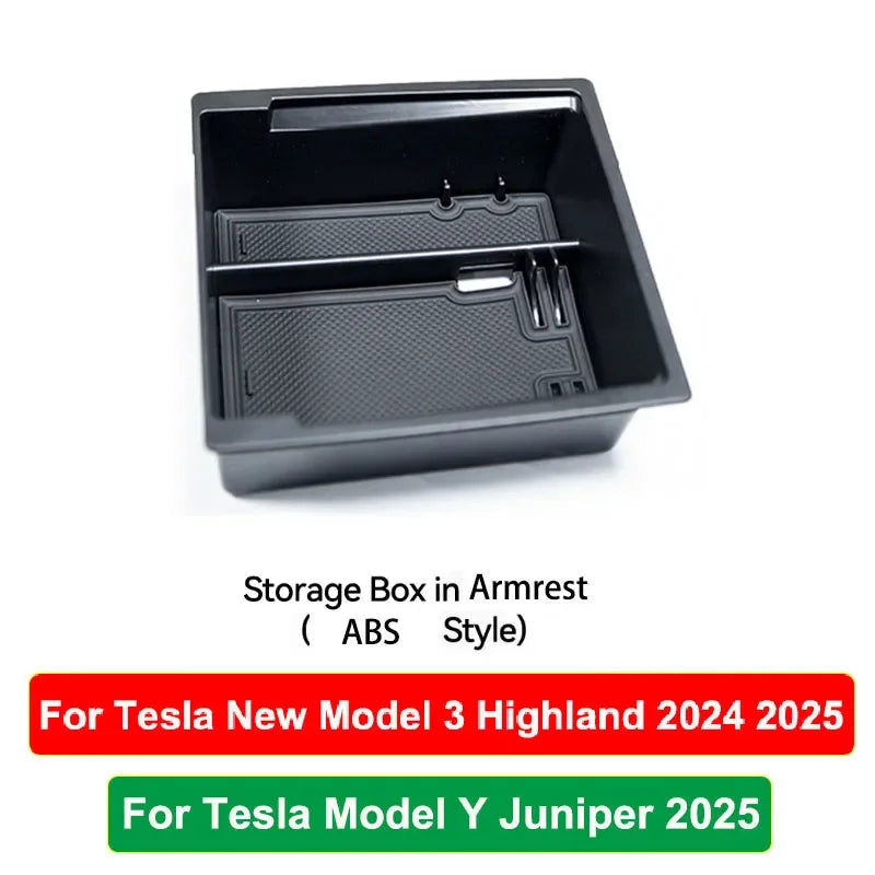 For Tesla Model Y Juniper 2025 Model 3 Highland Center Console Armrest Hidden Storage Box Cup Holder Car Organizer Accessories