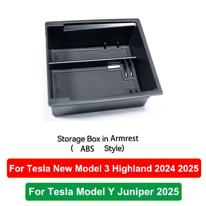For Tesla Model Y Juniper 2025 Model 3 Highland Center Console Armrest Hidden Storage Box Cup Holder Car Organizer Accessories