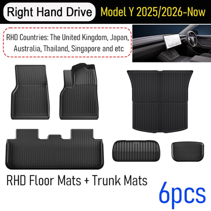 Custom TPE All-Weather Floor Mats for 2025-2026 Tesla Model Y Juniper with Cargo Liner & Kick Pads