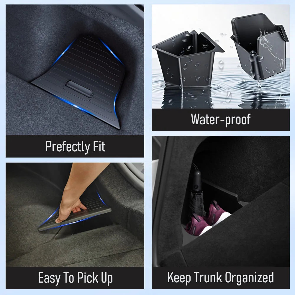 For Tesla Model Y Juniper Trunk Organizer Side Storage Box Boot Organizer Flocked TPE Mat Anti-dirty 2025 Car Travel Accessories