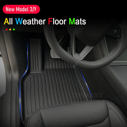 Custom TPE All-Weather Floor Mats for 2025-2026 Tesla Model Y Juniper with Cargo Liner & Kick Pads