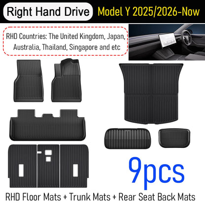 Custom TPE All-Weather Floor Mats for 2025-2026 Tesla Model Y Juniper with Cargo Liner & Kick Pads