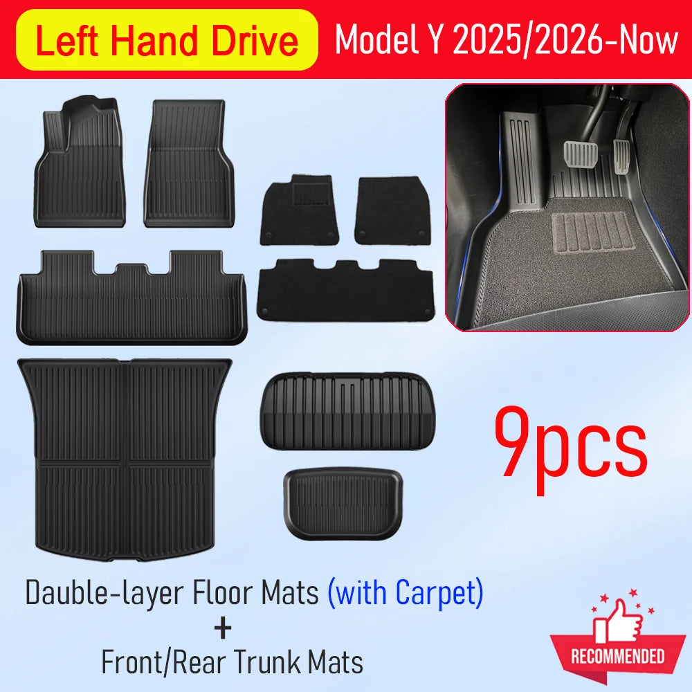 Custom TPE All-Weather Floor Mats for 2025-2026 Tesla Model Y Juniper with Cargo Liner & Kick Pads