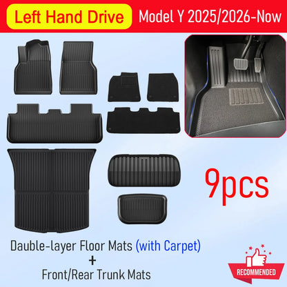 Custom TPE All-Weather Floor Mats for 2025-2026 Tesla Model Y Juniper with Cargo Liner & Kick Pads