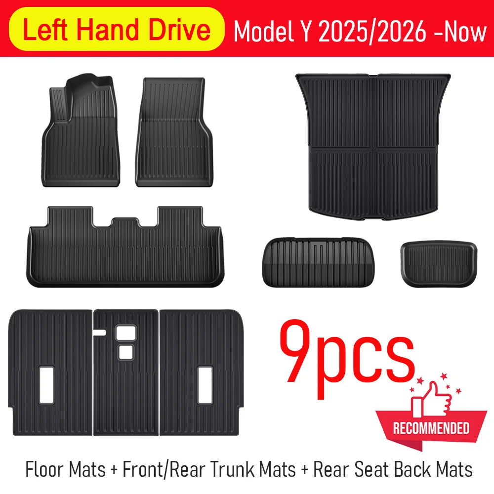 Custom TPE All-Weather Floor Mats for 2025-2026 Tesla Model Y Juniper with Cargo Liner & Kick Pads