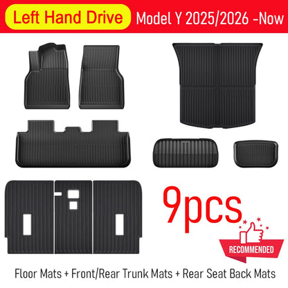 Custom TPE All-Weather Floor Mats for 2025-2026 Tesla Model Y Juniper with Cargo Liner & Kick Pads