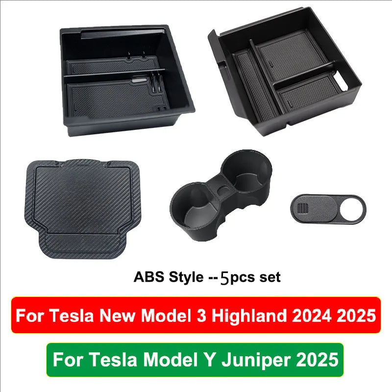 For Tesla Model Y Juniper 2025 Model 3 Highland Center Console Armrest Hidden Storage Box Cup Holder Car Organizer Accessories