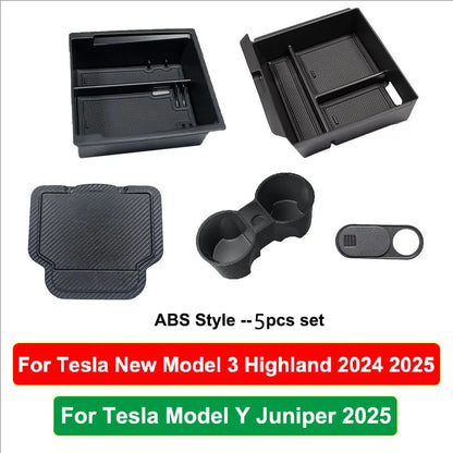 For Tesla Model Y Juniper 2025 Model 3 Highland Center Console Armrest Hidden Storage Box Cup Holder Car Organizer Accessories