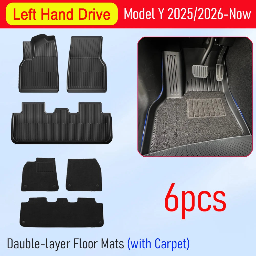 Custom TPE All-Weather Floor Mats for 2025-2026 Tesla Model Y Juniper with Cargo Liner & Kick Pads