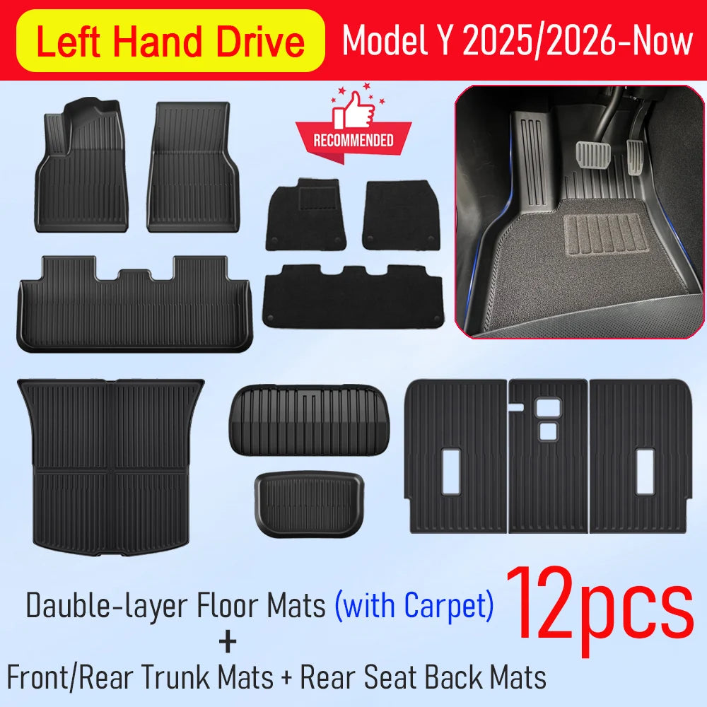 Custom TPE All-Weather Floor Mats for 2025-2026 Tesla Model Y Juniper with Cargo Liner & Kick Pads
