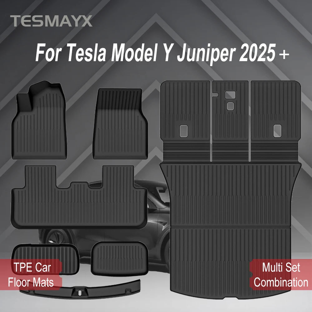 Custom TPE All-Weather Floor Mats for 2025-2026 Tesla Model Y Juniper with Cargo Liner & Kick Pads