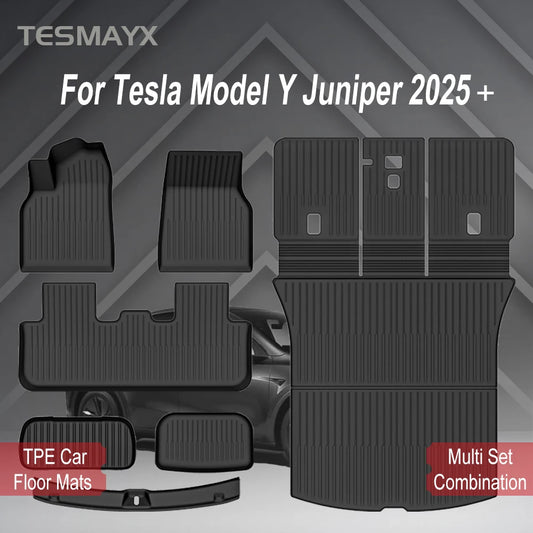 Custom TPE All-Weather Floor Mats for 2025-2026 Tesla Model Y Juniper with Cargo Liner & Kick Pads