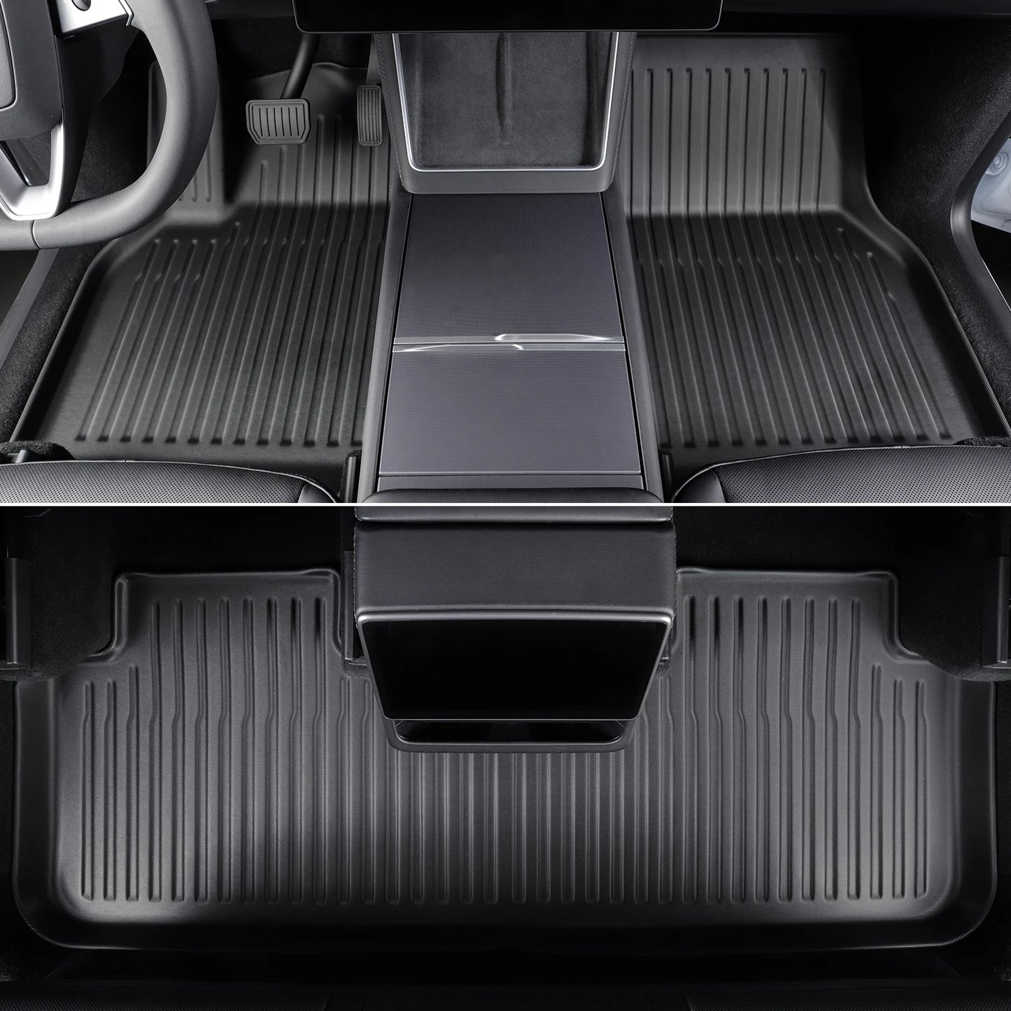 Custom TPE All-Weather Floor Mats for 2025-2026 Tesla Model Y Juniper 5-Seat (LHD) with Door Sill Cover