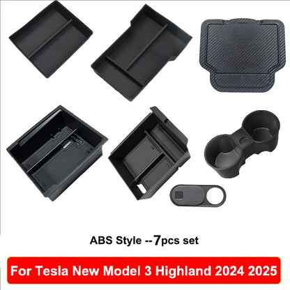 For Tesla Model Y Juniper 2025 Model 3 Highland Center Console Armrest Hidden Storage Box Cup Holder Car Organizer Accessories