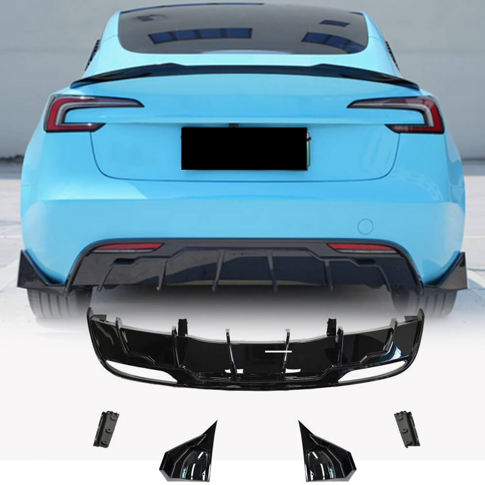 Tesla Model 3 2023-2025 Rear Bumper Diffuser Glossy Black ABS