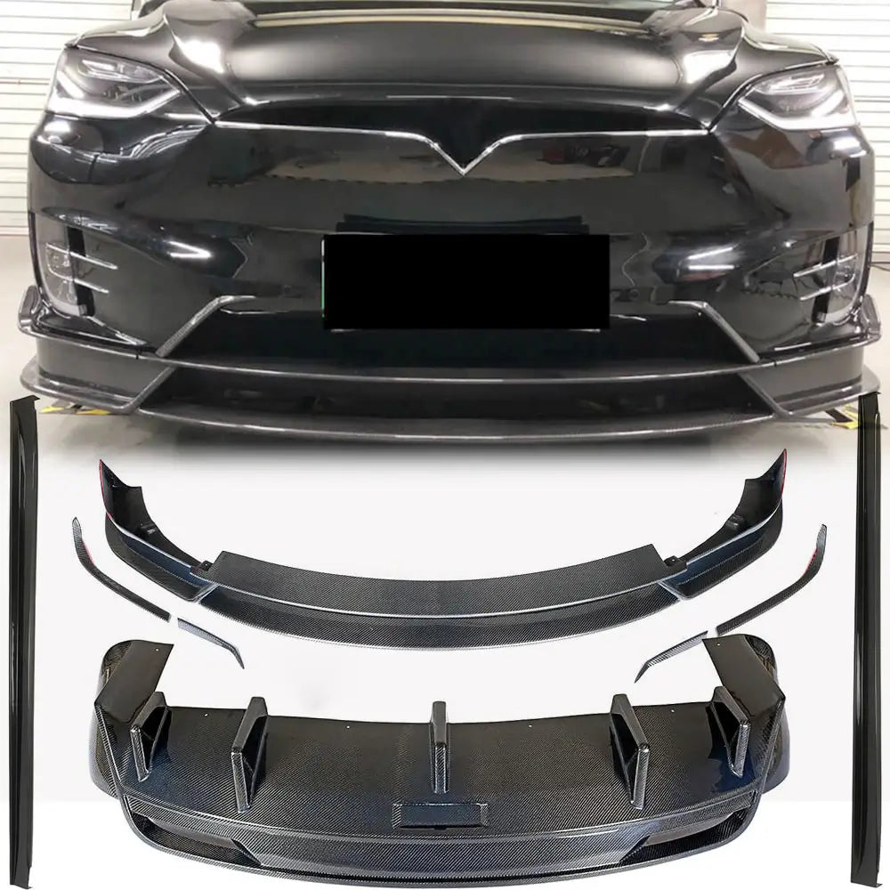 Tesla Model X 2016-2020 Front Bumper Lip Side Skirts Rear Diffuser Carbon Fiber
