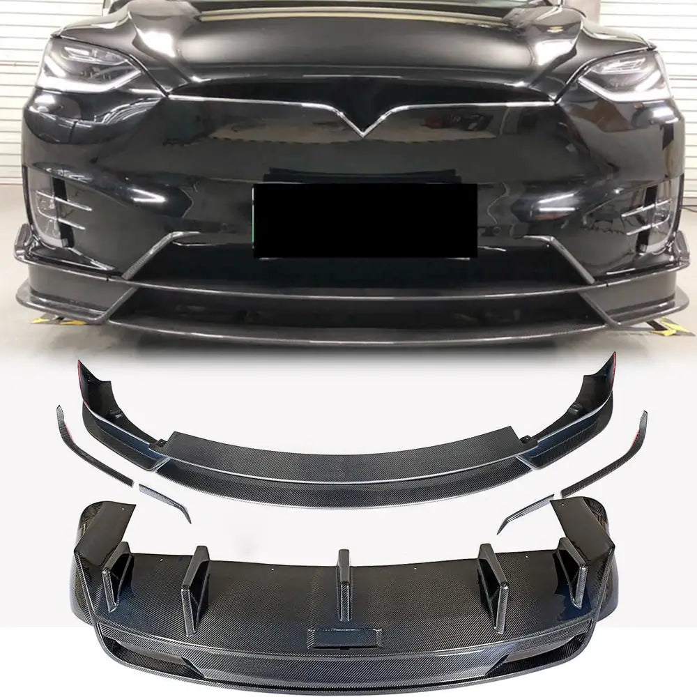 Tesla Model X 2016-2020 Front Bumper Lip Rear Bumper Diffuser Carbon Fiber