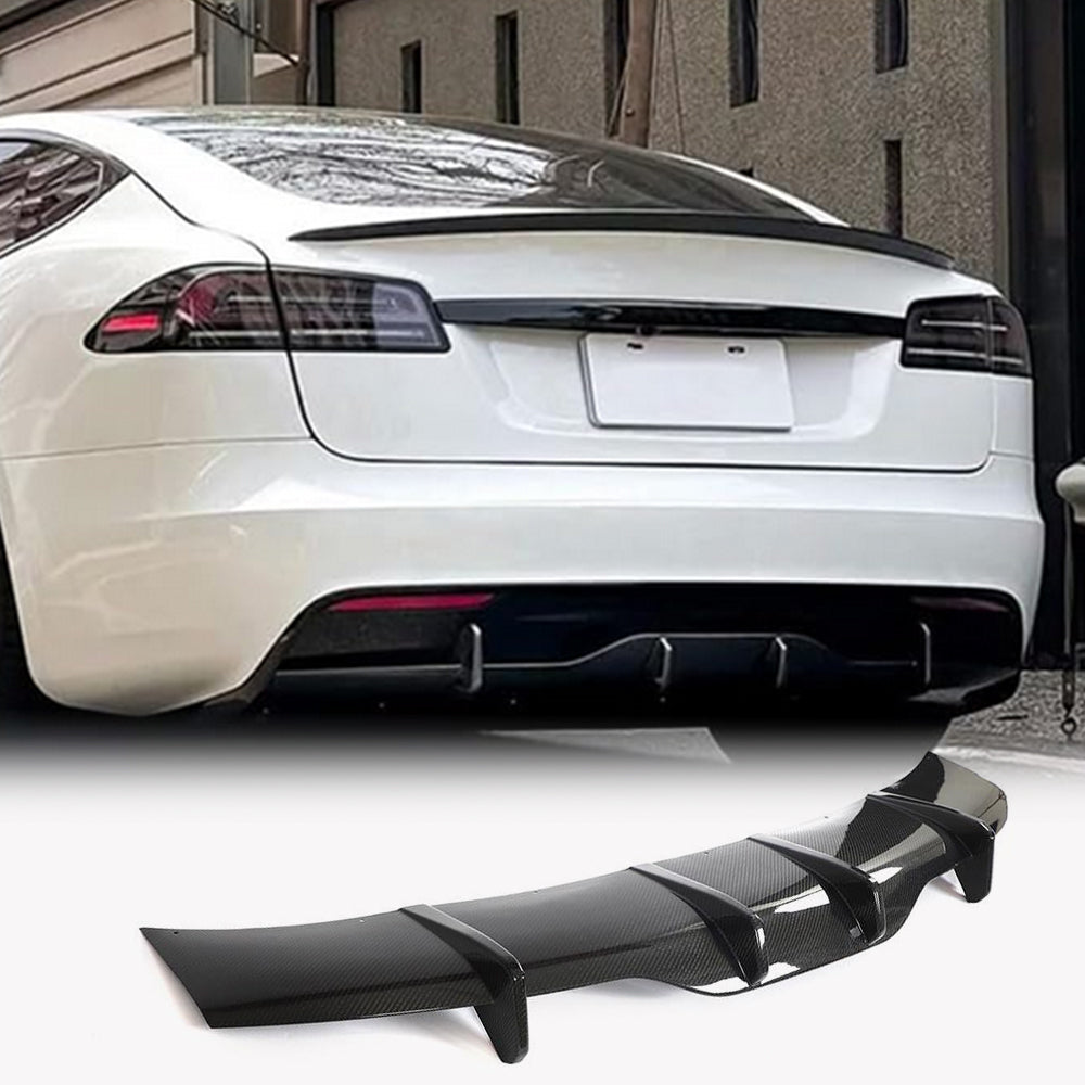 Tesla Model S Plaid 2021-2024 Rear Bumper Diffuser Lip Carbon Fiber