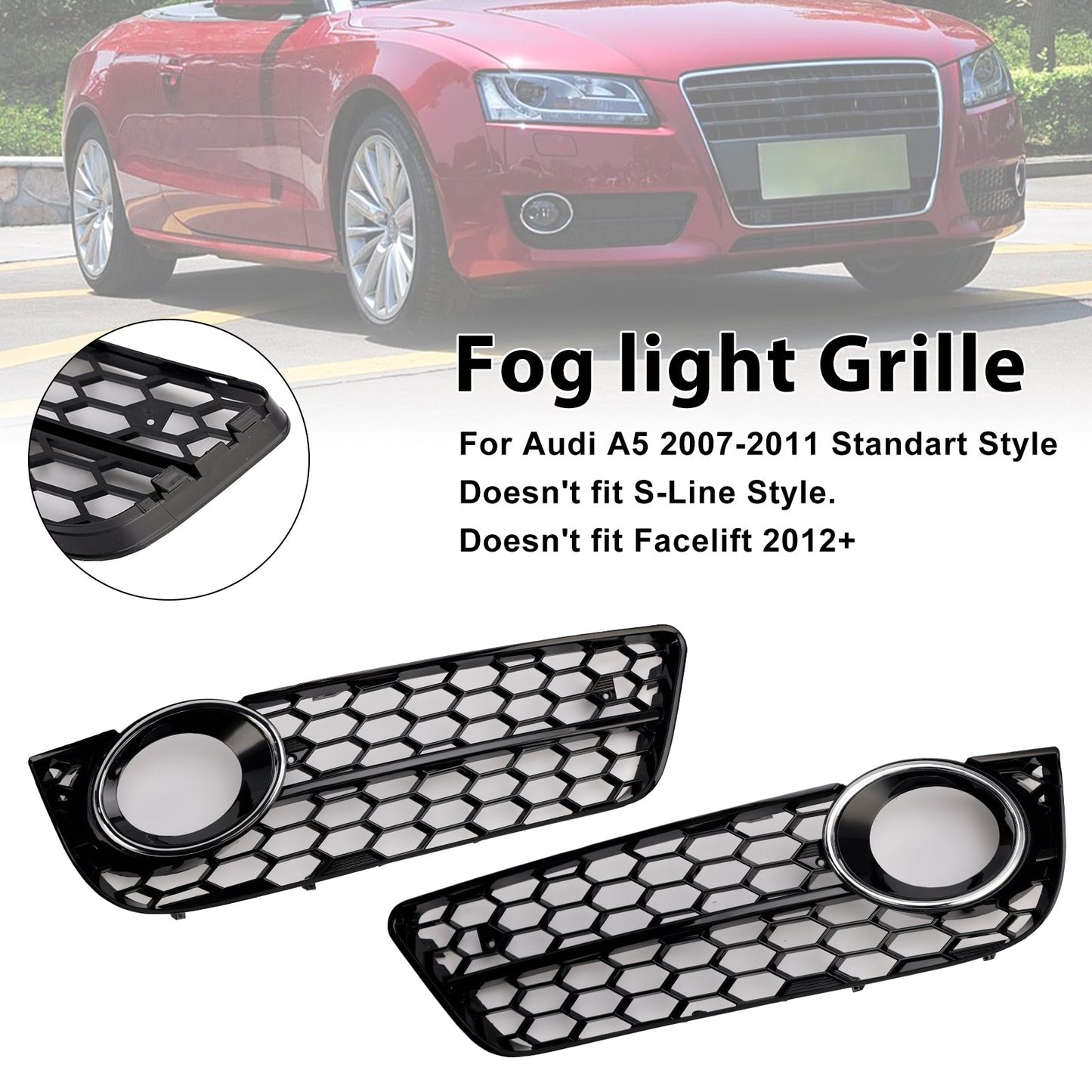 2007-2011 Audi A5 Standard Style Honeycomb Front Fog Lamp Cover Grille — Pair (1522024)