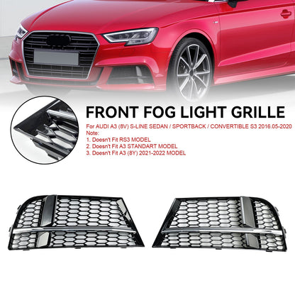 2017-2019 Audi A3 S-Line 8V Front Fog Light Cover Bezel Grill — Pair (8V3807681AE / 8V3807682Q)