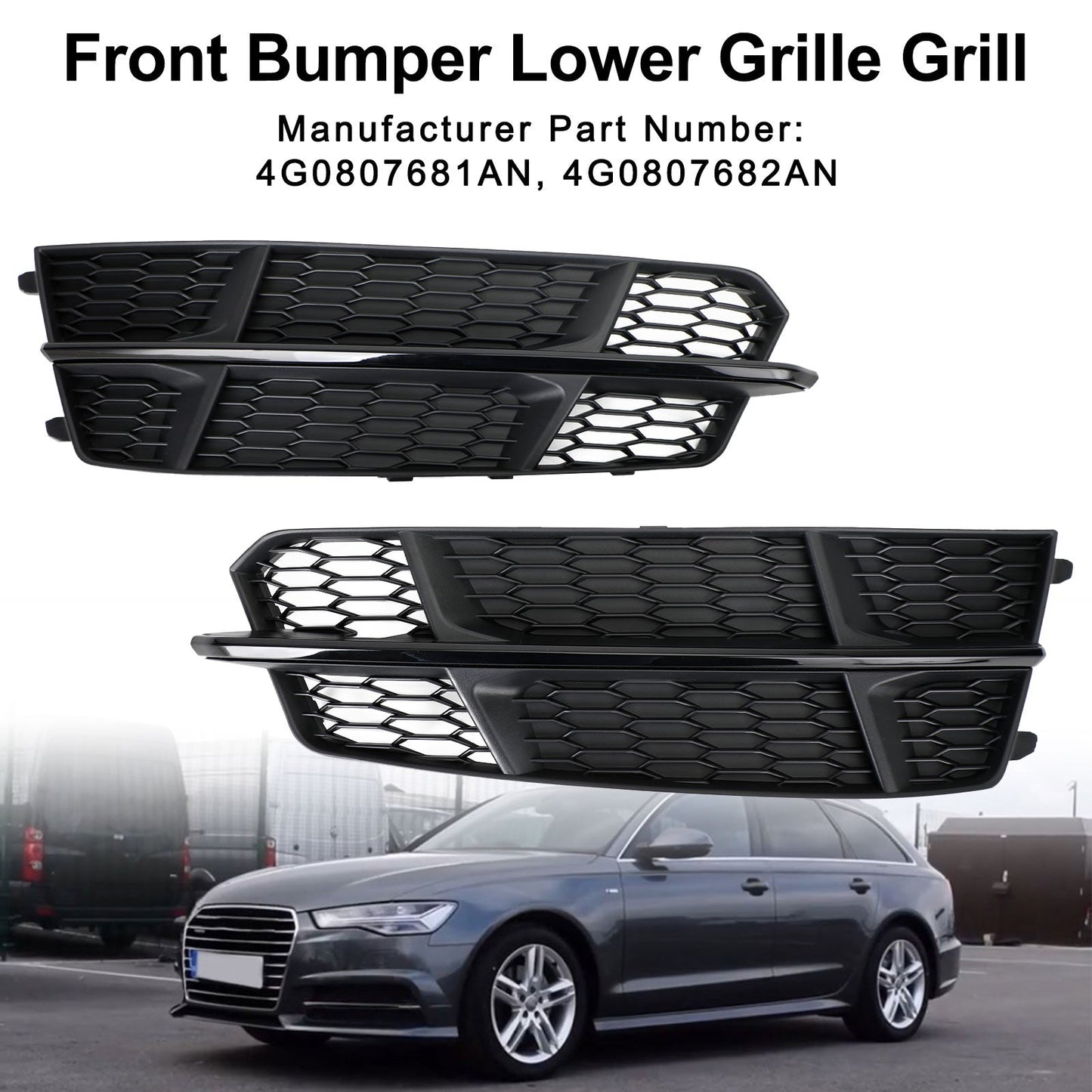 2016-2018 Audi A6 C7 S-Line Front Bumper Lower Grille Matte Black — Pair (4G0807681AN / 4G0807682AN)