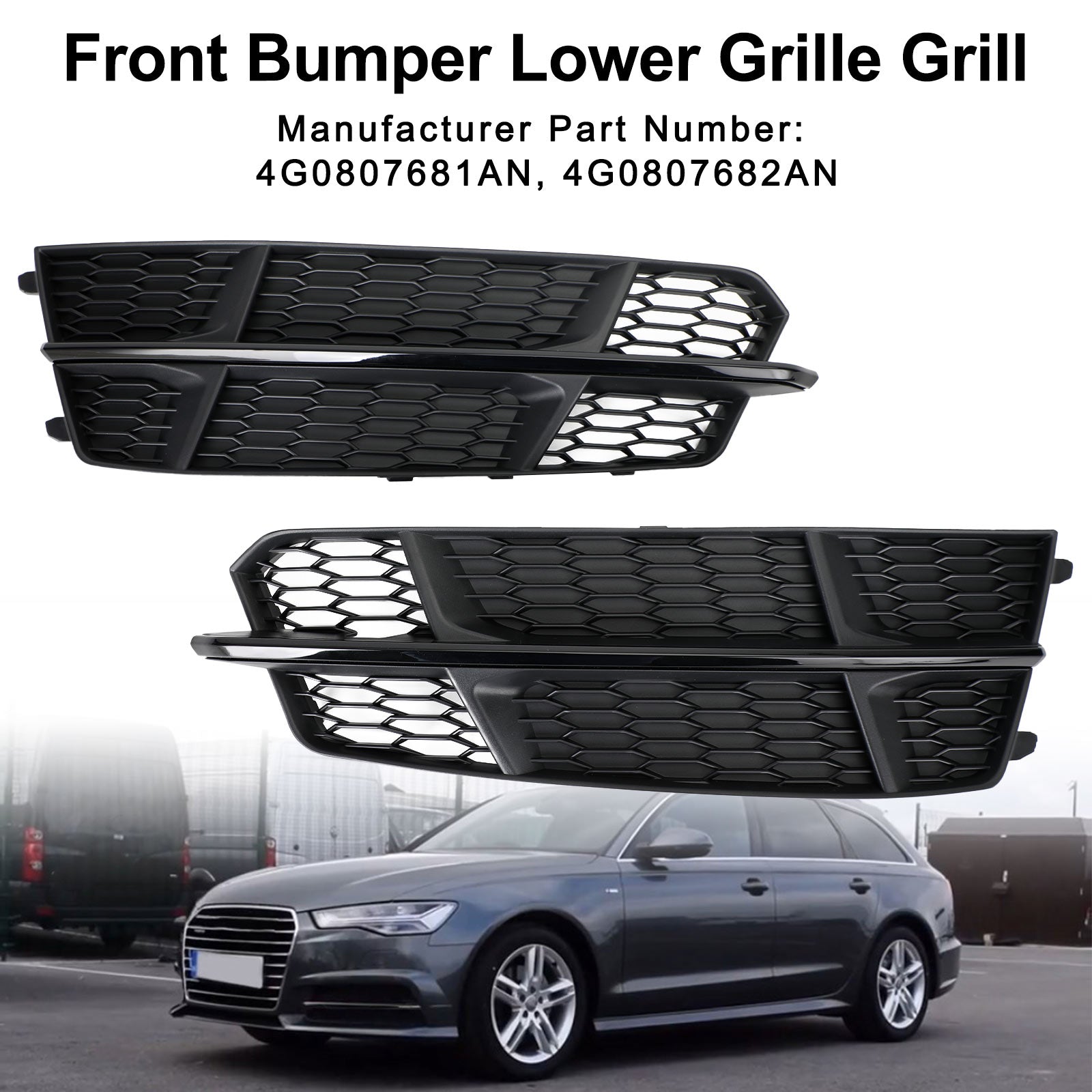 2016-2018 Audi A6 C7 S-Line Front Bumper Lower Grille Matte Black — Pair (4G0807681AN / 4G0807682AN)