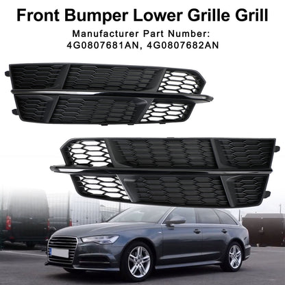 2016-2018 Audi A6 C7 S-Line Front Bumper Lower Grille Matte Black — Pair (4G0807681AN / 4G0807682AN)