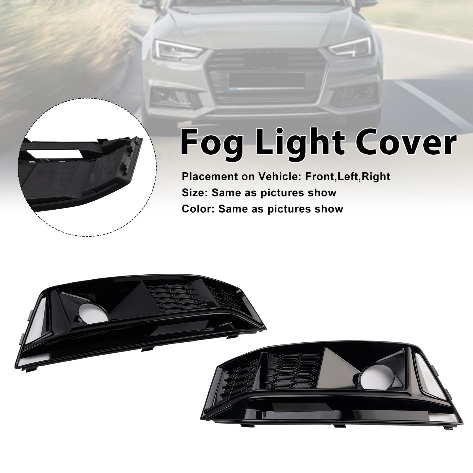 2016-2019 Audi A4 B9 S4 Black Front Bumper Fog Light Grille — Pair
