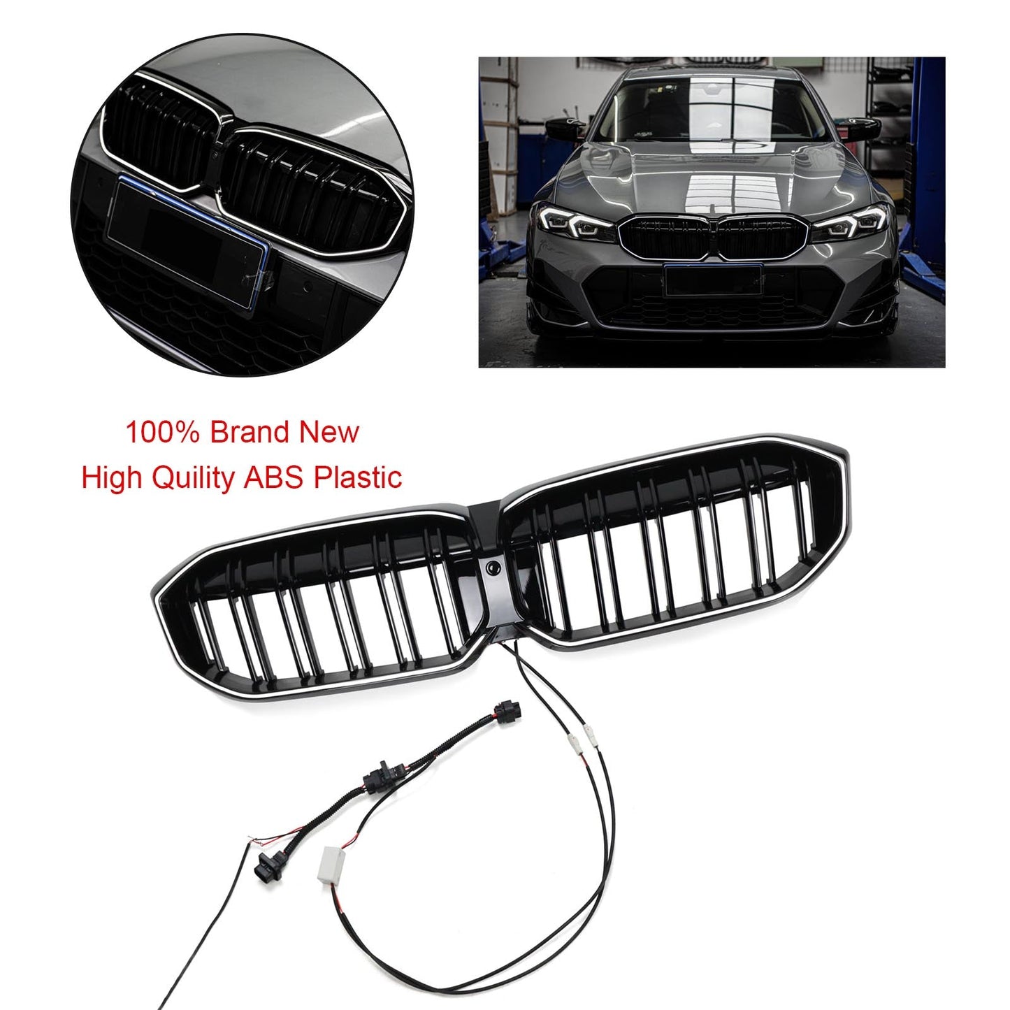 2023-2024 BMW 3 Series G20 G21 G28 Double Line Black Front Kidney Grille Mesh