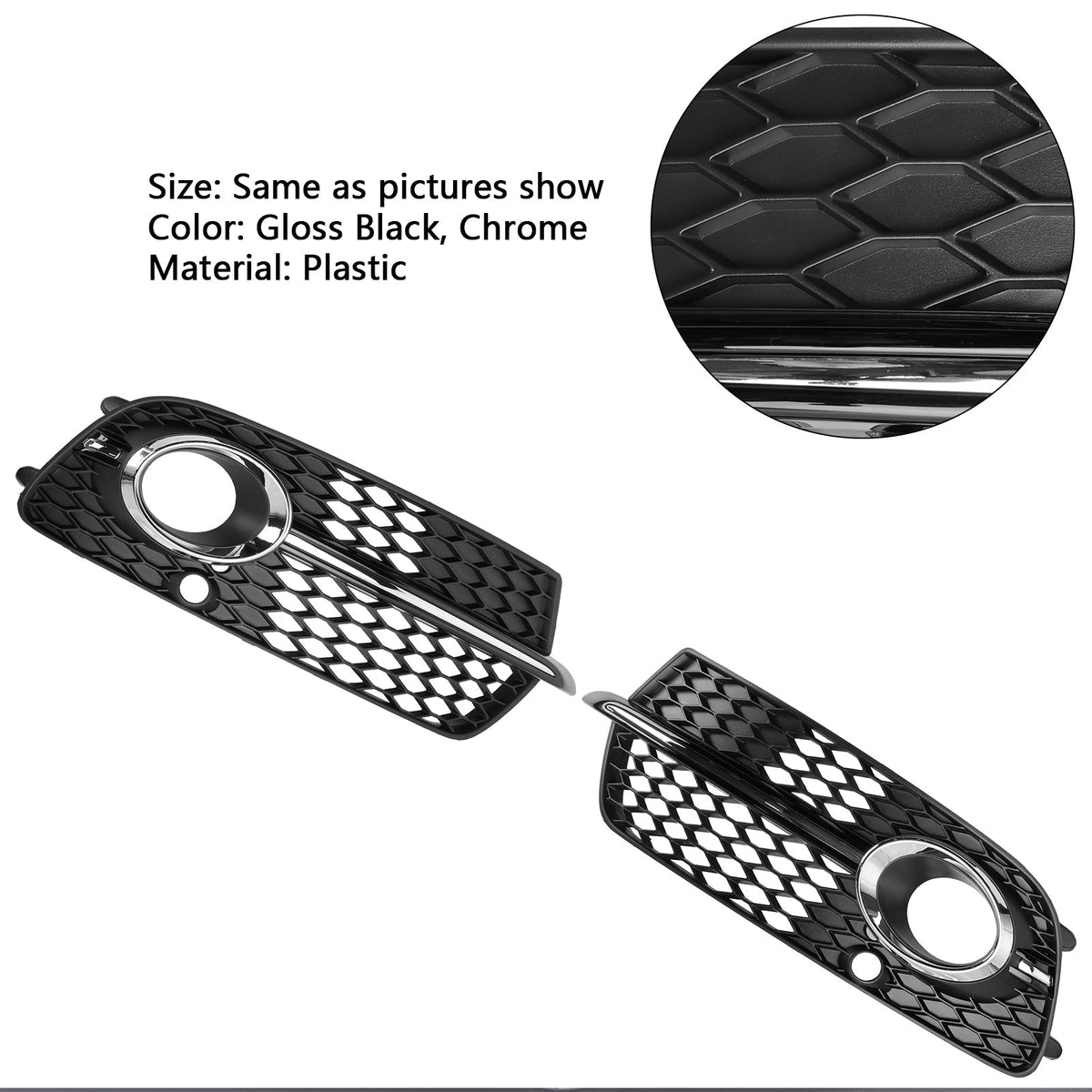 2013-2017 Audi Q5 S-Line SQ5 Black Chrome Front Bumper Fog Light Grille — Pair (8R0807682N / 8R0807681S)