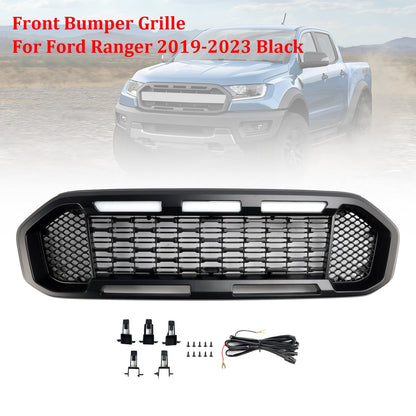 2019-2023 Ford Ranger Black Front Bumper Grill Grille T8 W/LED Light