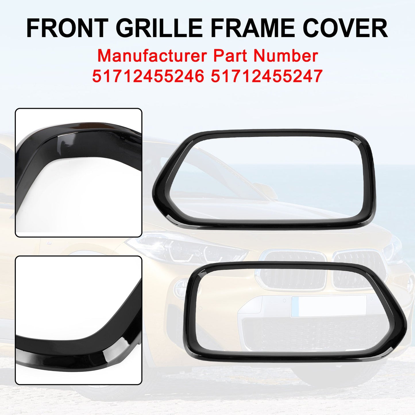 2018-2021 BMW X2 F39 Gloss Black Front Bumper Grill Frame Cover Trim