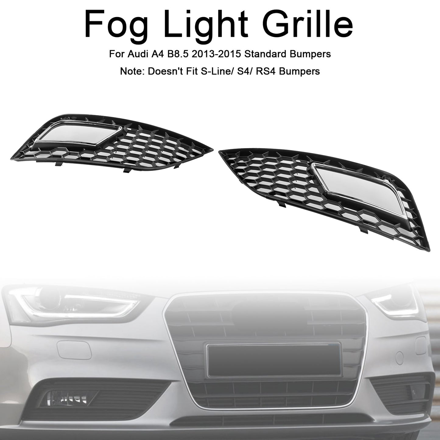 2013-2015 Audi A4 B8.5 Honeycomb Style Fog Light Cover — Pair (8K0807681K / 8K0807682K)