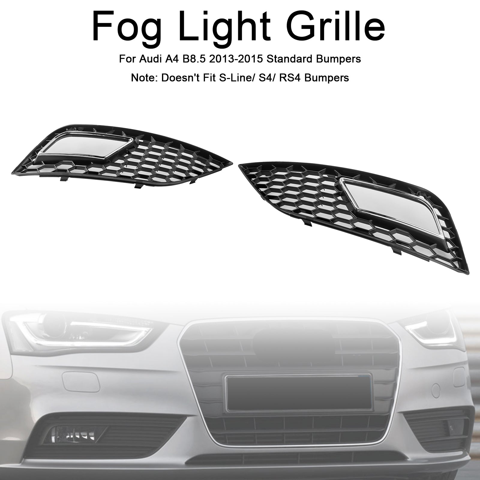 2013-2015 Audi A4 B8.5 Honeycomb Style Fog Light Cover — Pair (8K0807681K / 8K0807682K)