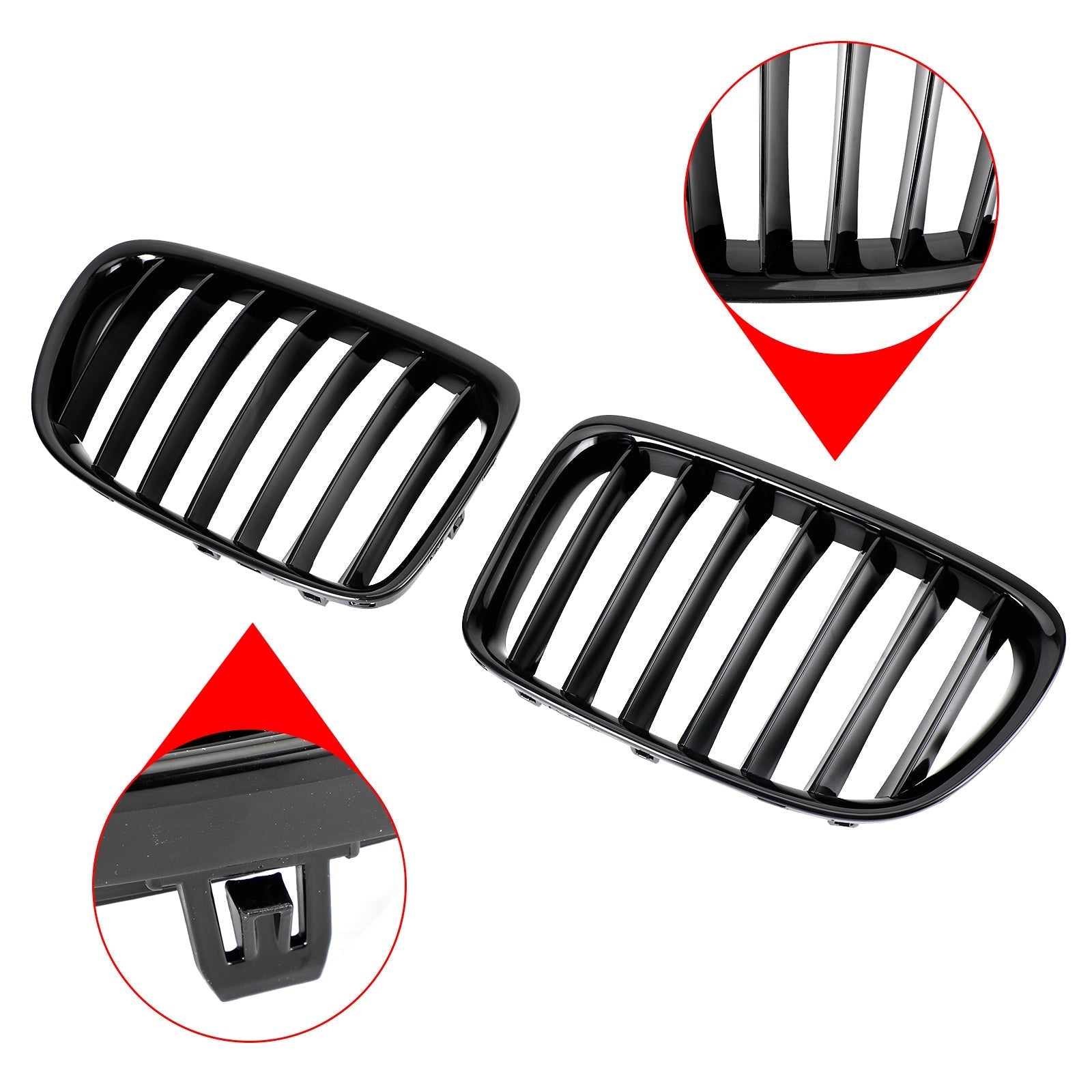 2009-2014 BMW X1 E84 Gloss Black Front Hood Kidney Grill (51112993305 / 51112993306 / 51112993307)