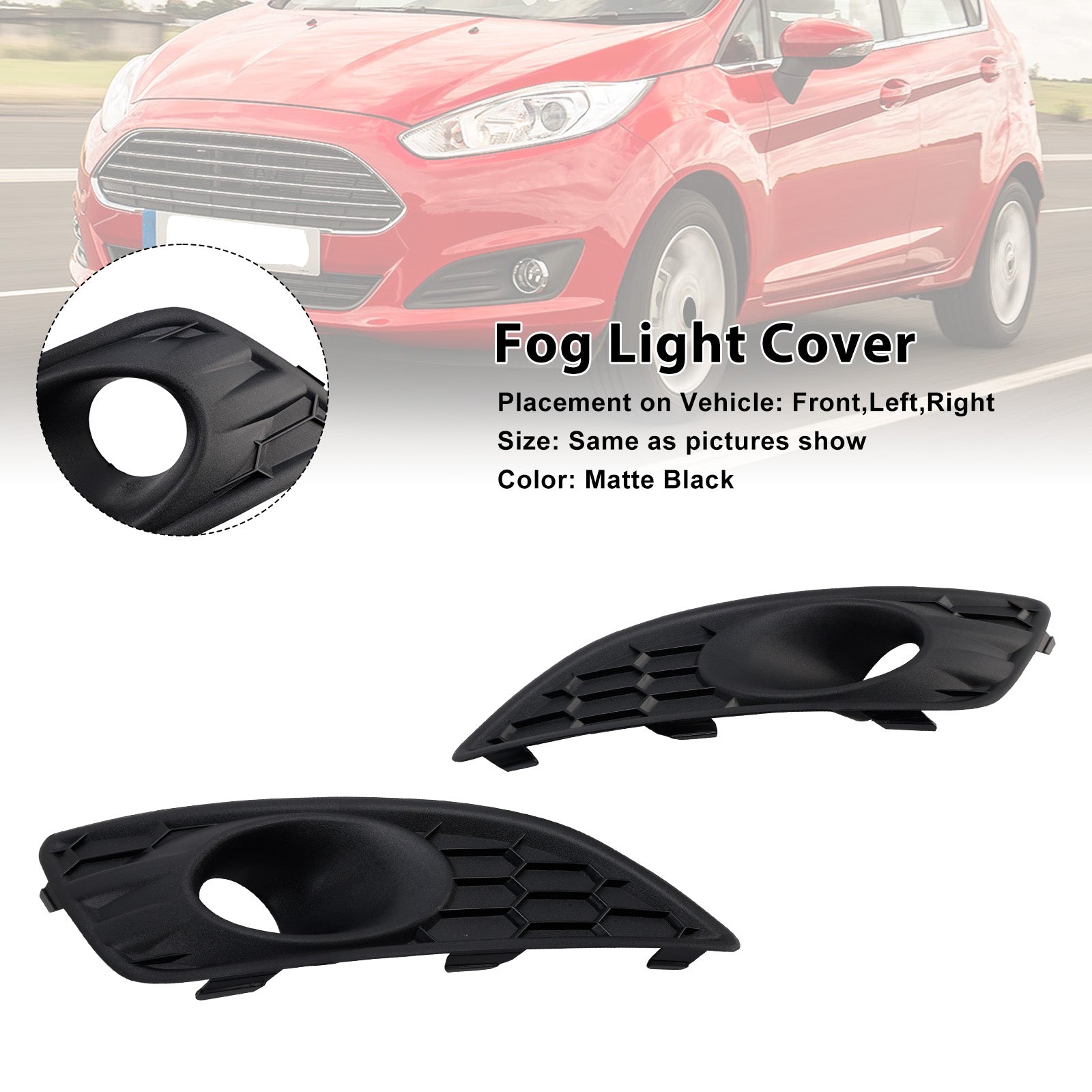 2PCS Matte Black Front Fog Light Lamp Cover Grille Fit Ford Fiesta 2013-2017