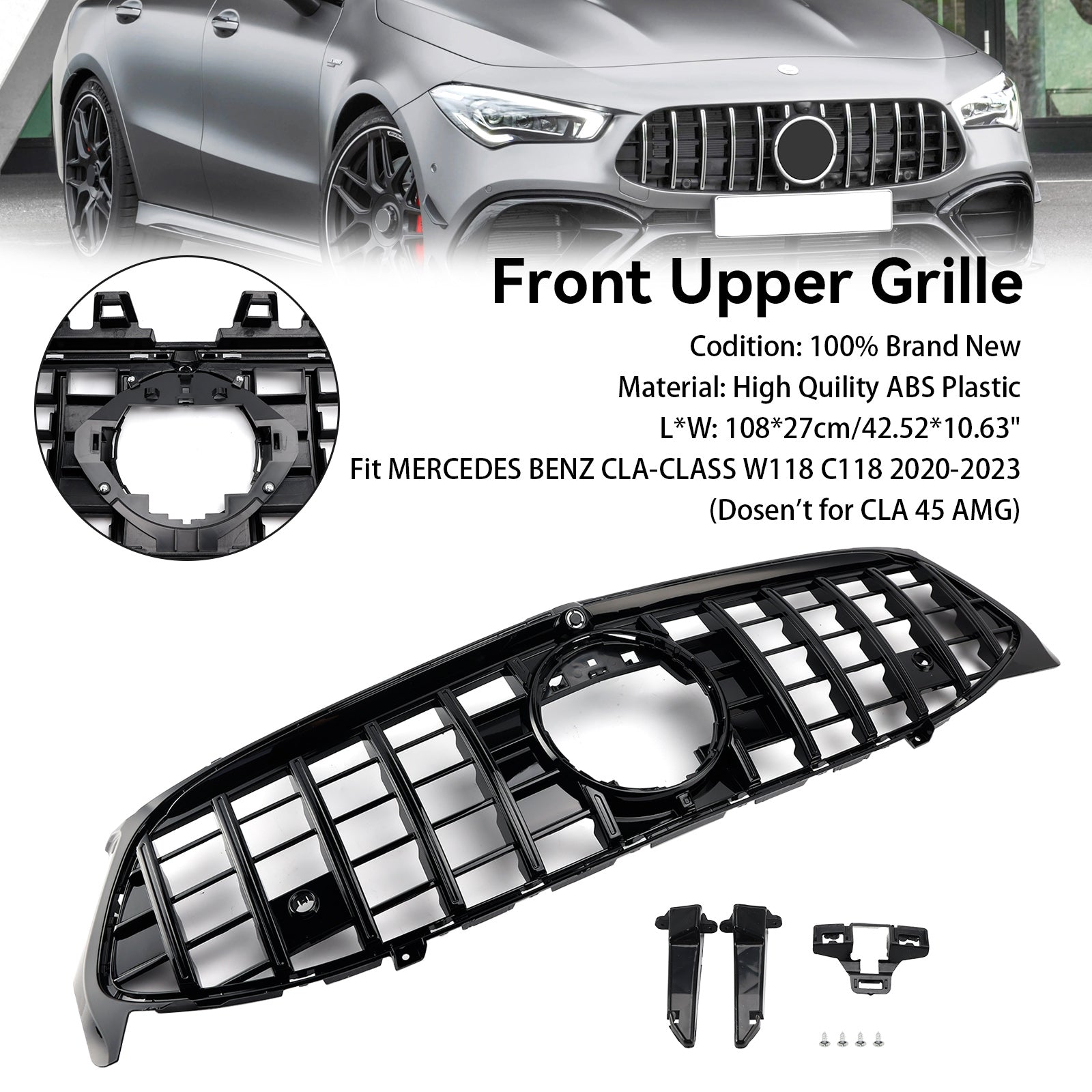 2020-2024 Mercedes-Benz CLA-Class W118 C118 GTR Style Black Front Bumper Grille
