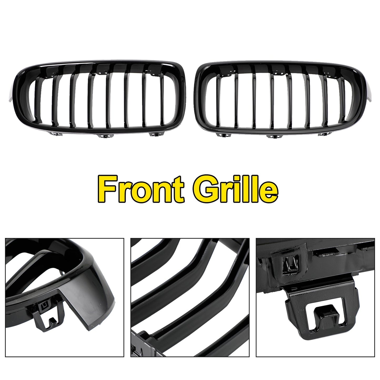 2012-2019 BMW 3 Series F30 F31 F35 Gloss Black Front Kidney Grill — Pair (51137263481 / 51137263482)