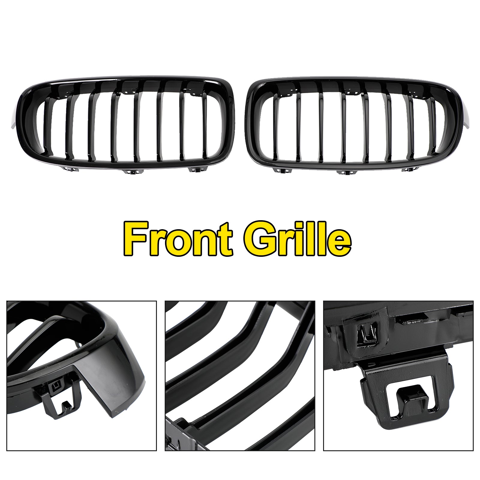 2012-2019 BMW 3 Series F30 F31 F35 Gloss Black Front Kidney Grill — Pair (51137263481 / 51137263482)