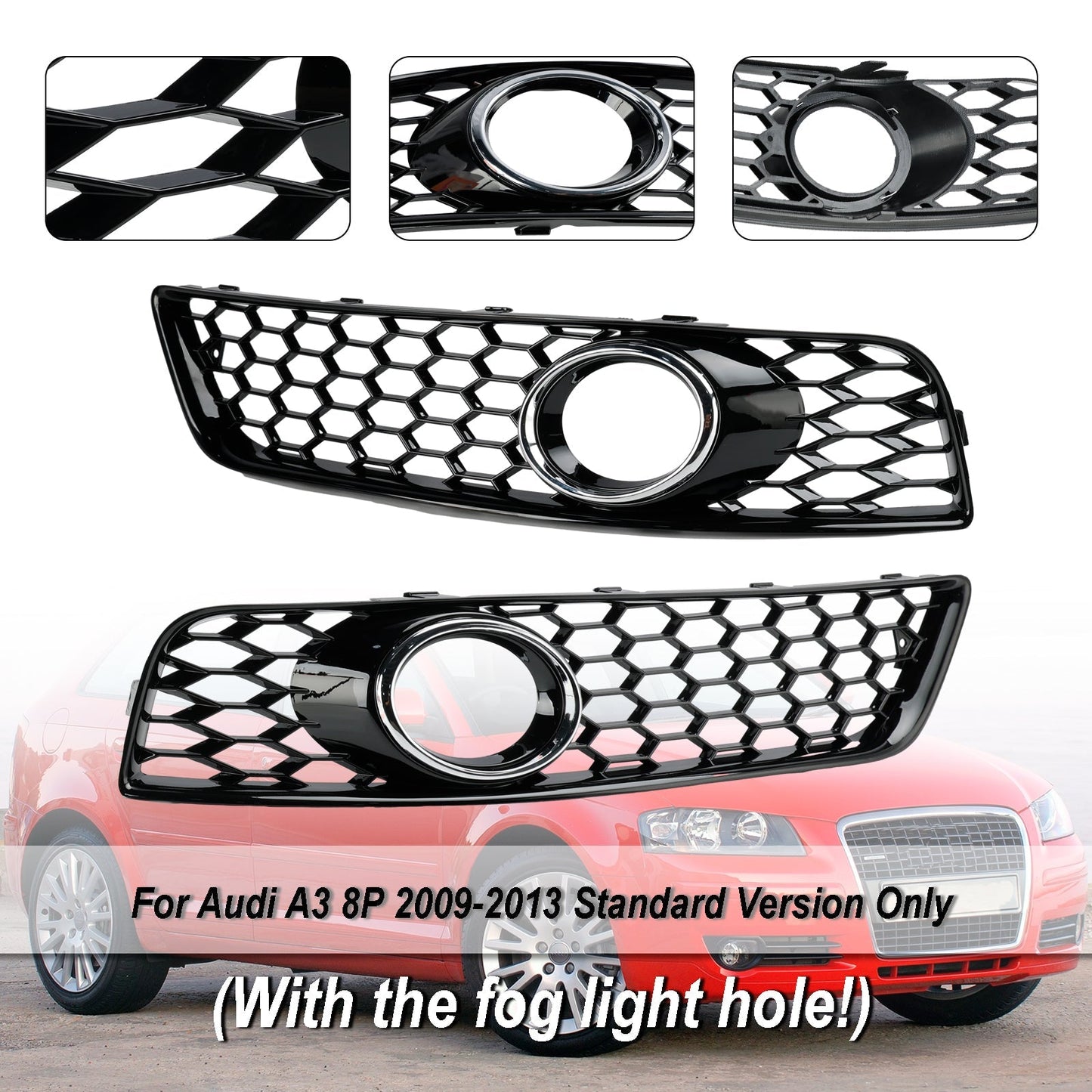 2009-2013 Audi A3 8P Standard Version Honeycomb Front Bumper Fog Light Grille Cover