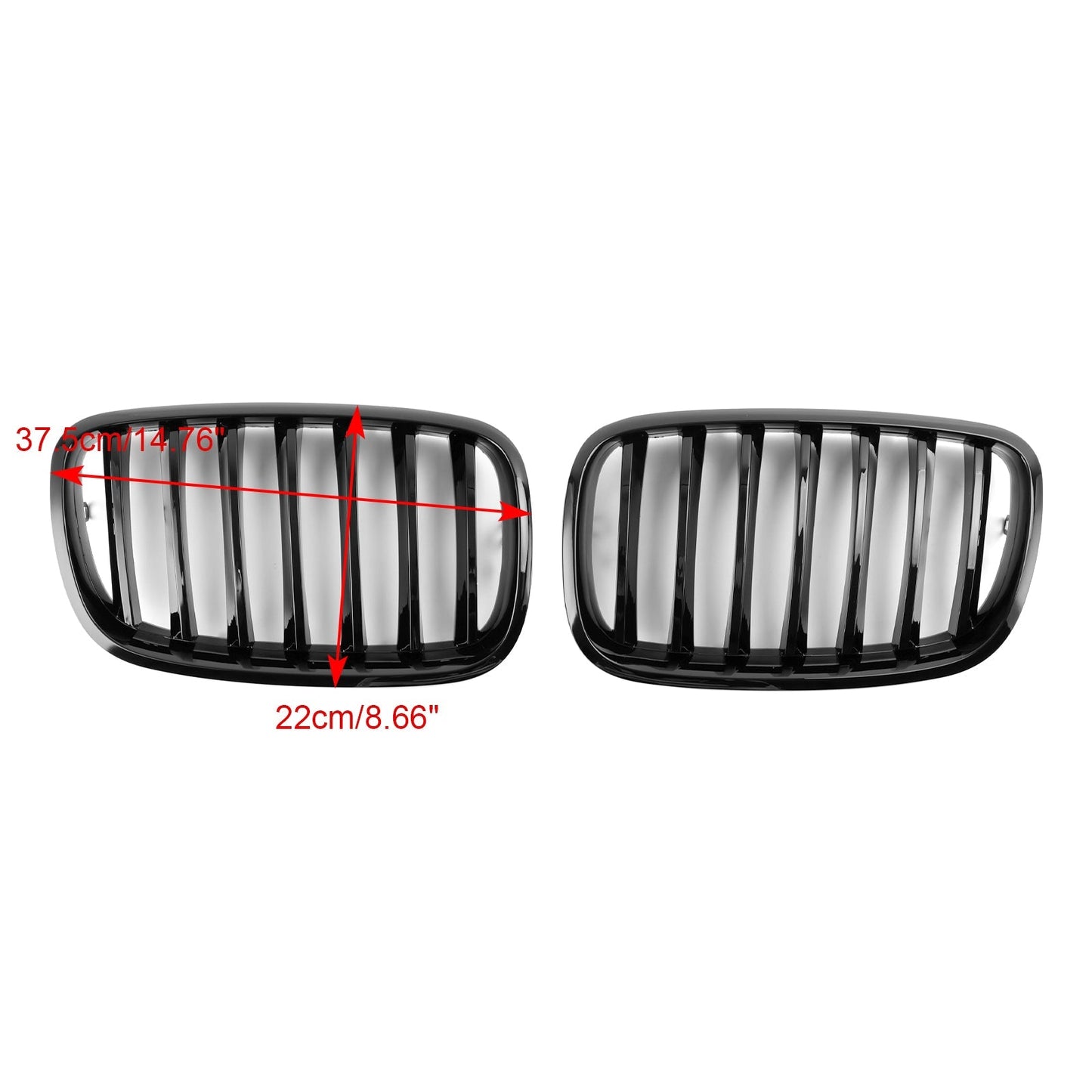 2007-2013 BMW X5 E70 Gloss Black Front Bumper Kidney Grille — Pair (51137157687 / 51137305589)