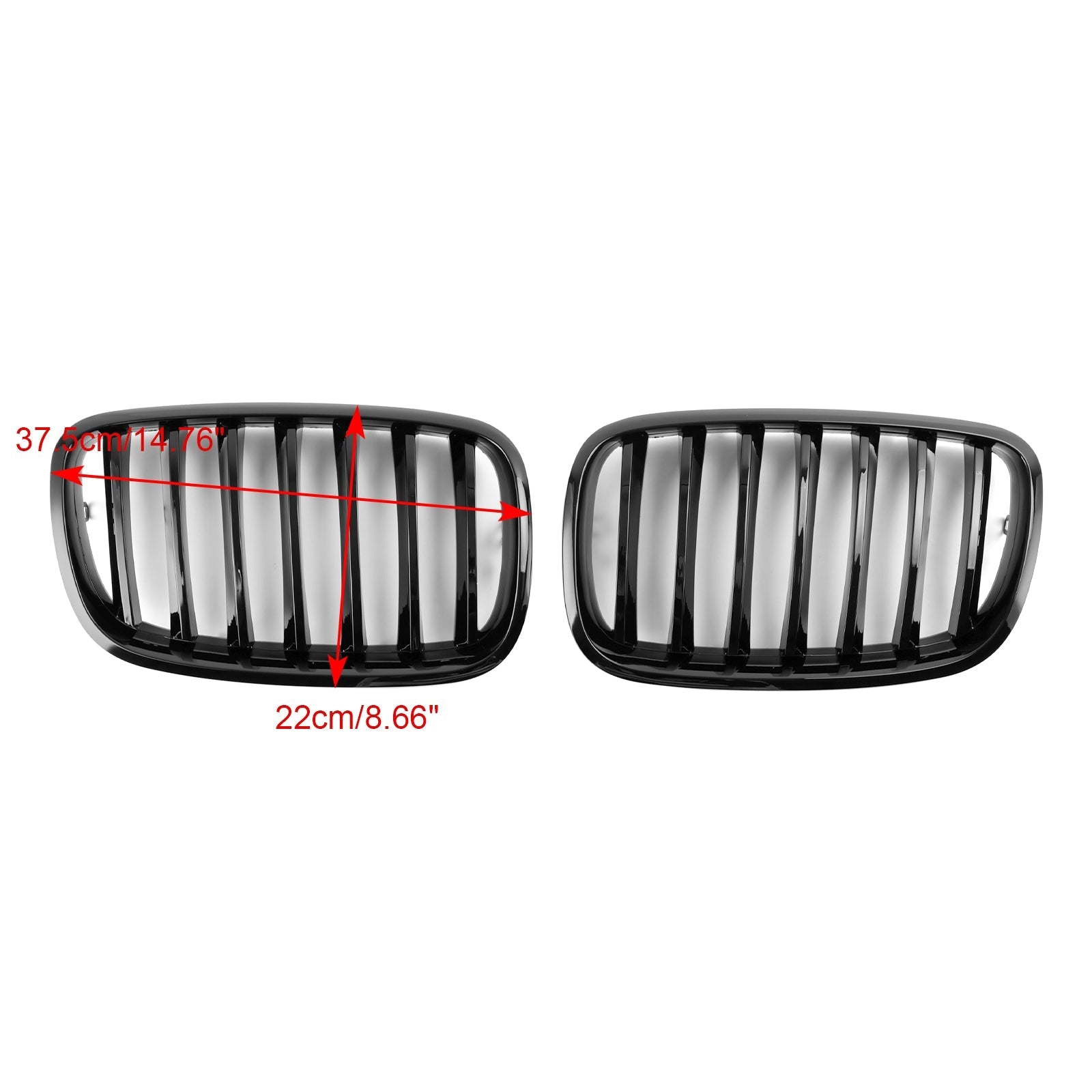 2007-2013 BMW X5 E70 Gloss Black Front Bumper Kidney Grille — Pair (51137157687 / 51137305589)