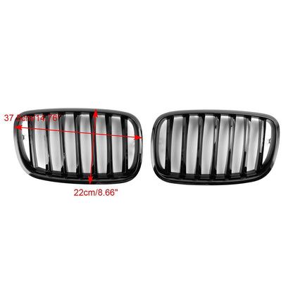 2009-2013 BMW X5 M E70 Gloss Black Front Bumper Kidney Grille — Pair (51137157687 / 51137305589)