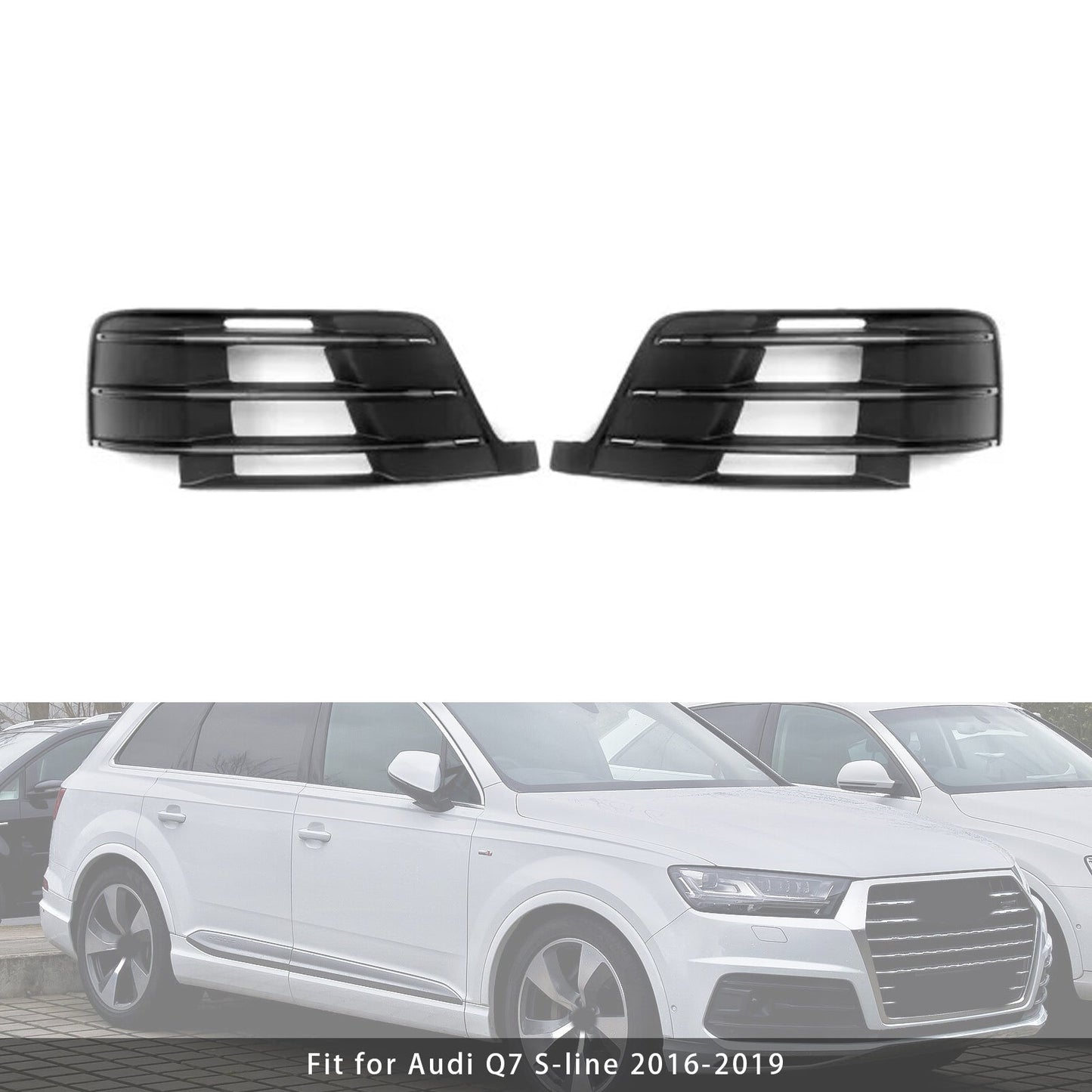 2016-2019 Audi Q7 S-Line Front Side Lower Bumper Fog Light Grille — Pair (4M0807681D / 4M0807682D)