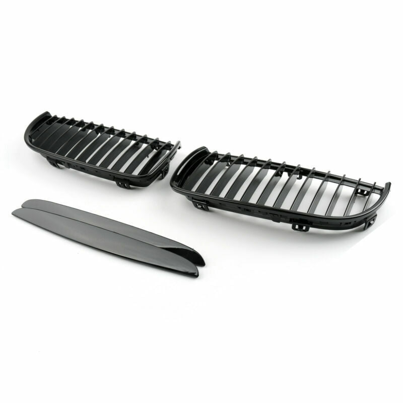 2005-2008 BMW 3 Series E90 Sedan Gloss Black Front Kidney Grille — Left & Right Pair