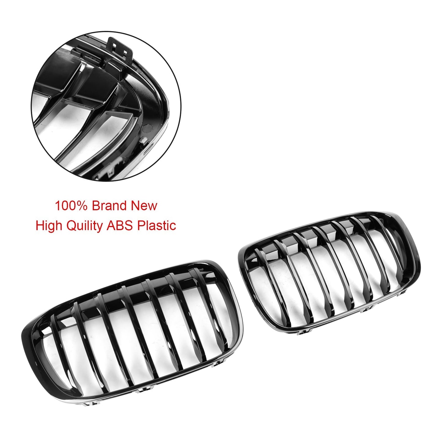 2016-2018 BMW X1 F48 F49 Gloss Black Front Kidney Grille — Pair