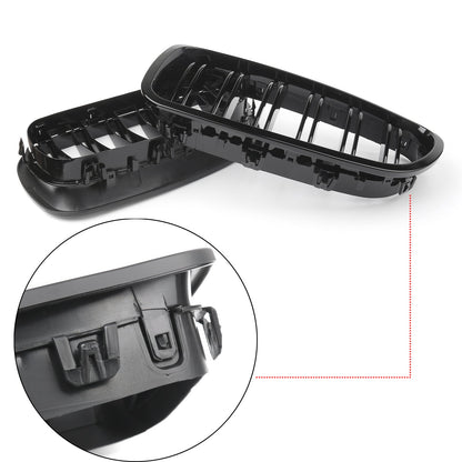 2010-2016 BMW 5 Series F10 Sedan Dual Slat Gloss Black Front Kidney Grille — Pair (51137203649 / 51137203650)