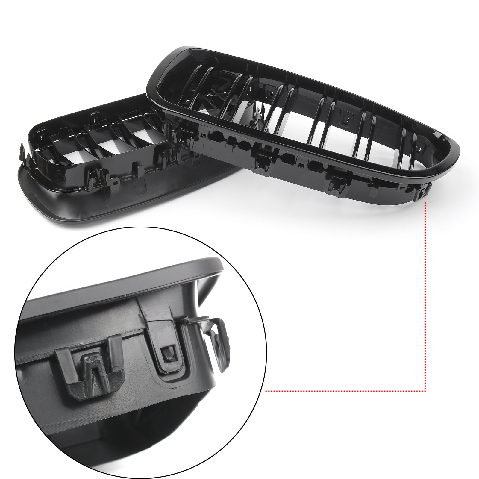 2011-2016 BMW 5 Series F10 Dual Slat Gloss Black Front Kidney Grille — Pair (51137203649 / 51137203650)